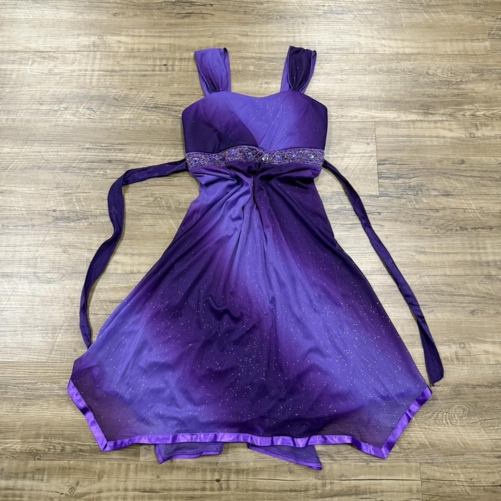 Purple Sparkle Fit-and-Flare Formal Dress